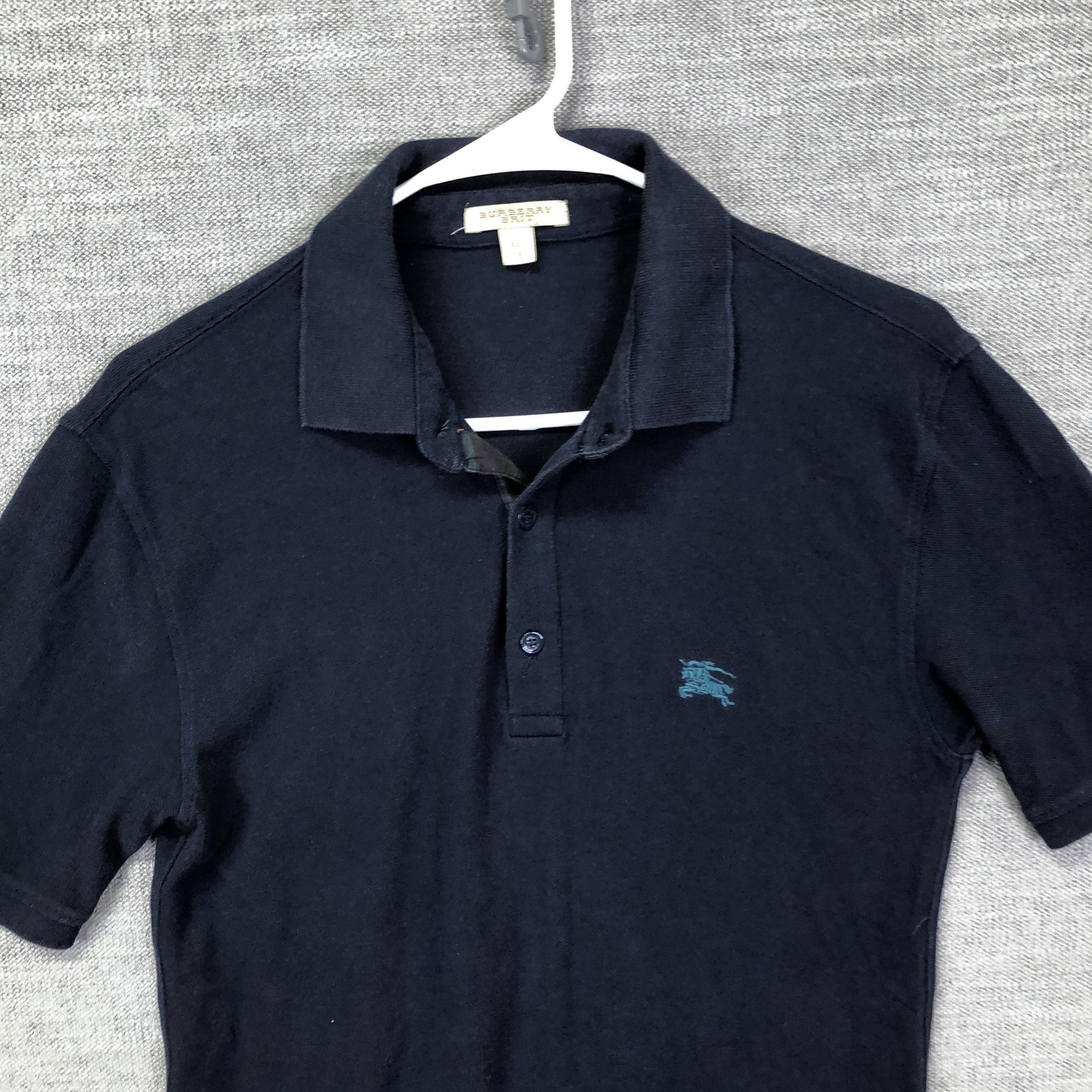 Burberry Brit Polo Shirt Mens XS Navy Blue Pique Embroidered Knight Logo Casual thumbnail 2
