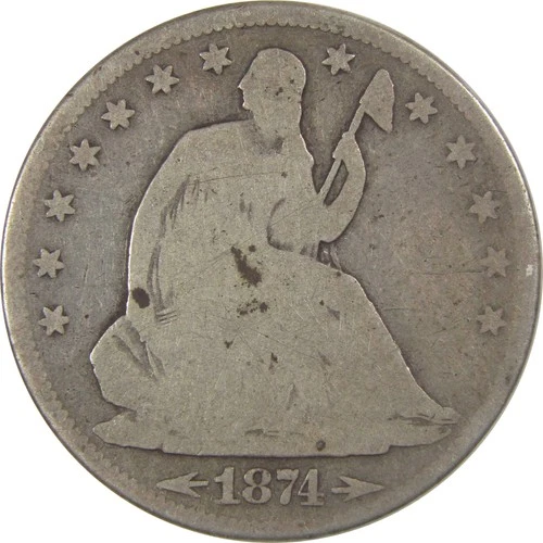 1874 Seated Liberty Silver Half Dollar G Good 50c Coin SKU:I25226