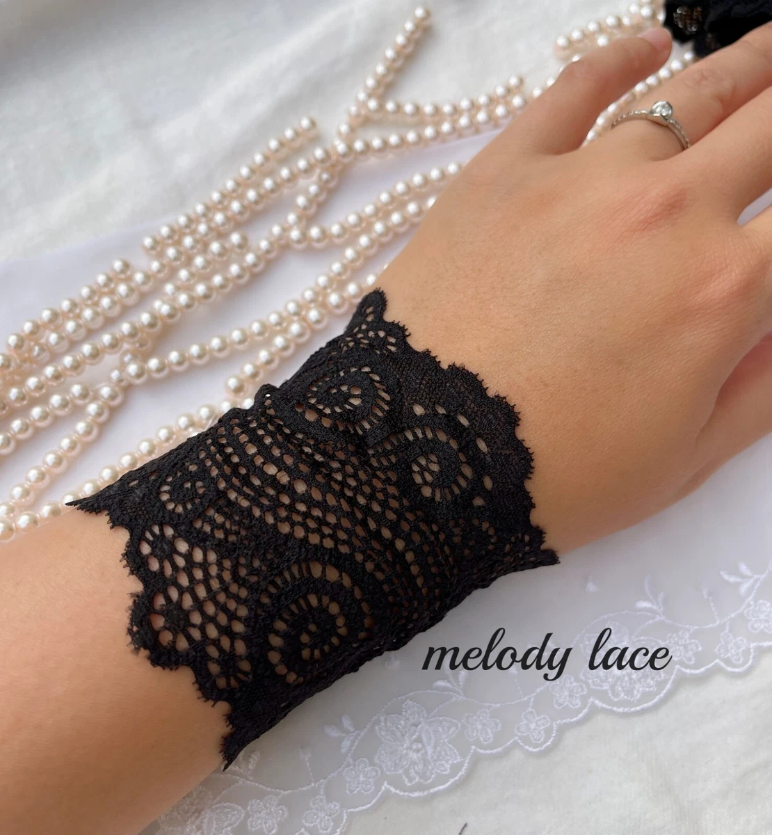 black Lace Wrist Cuff, Stretch Lace Bracelet, Arm Band, Tattoo Cover-Sleeve