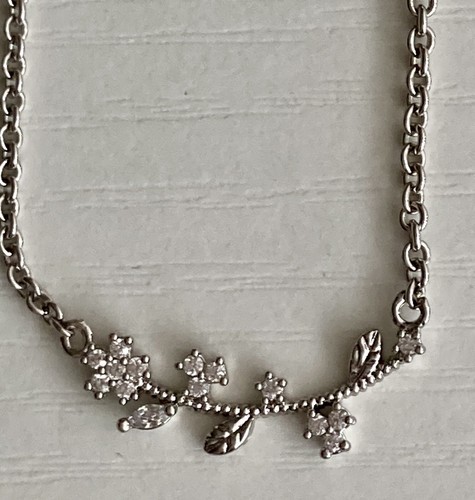 Kennth Jay Lane Necklace CZ Sideways Flower Pendant Necklace Silver Tone 16” KJL - Picture 16 of 24