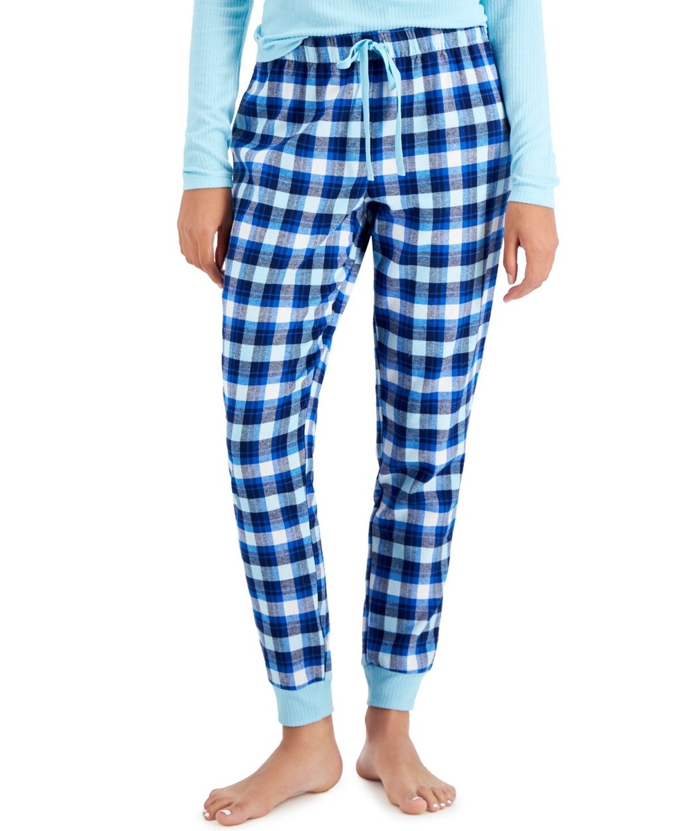 Jenni Women's Flannel Jogger Lounge Pajama Pants, Blue Plaid, XXL