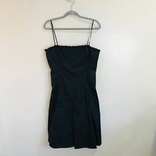 Vintage 90s Y2K Tahari Dress Black Size 12 Spaghetti Straps Pleated Square Neck