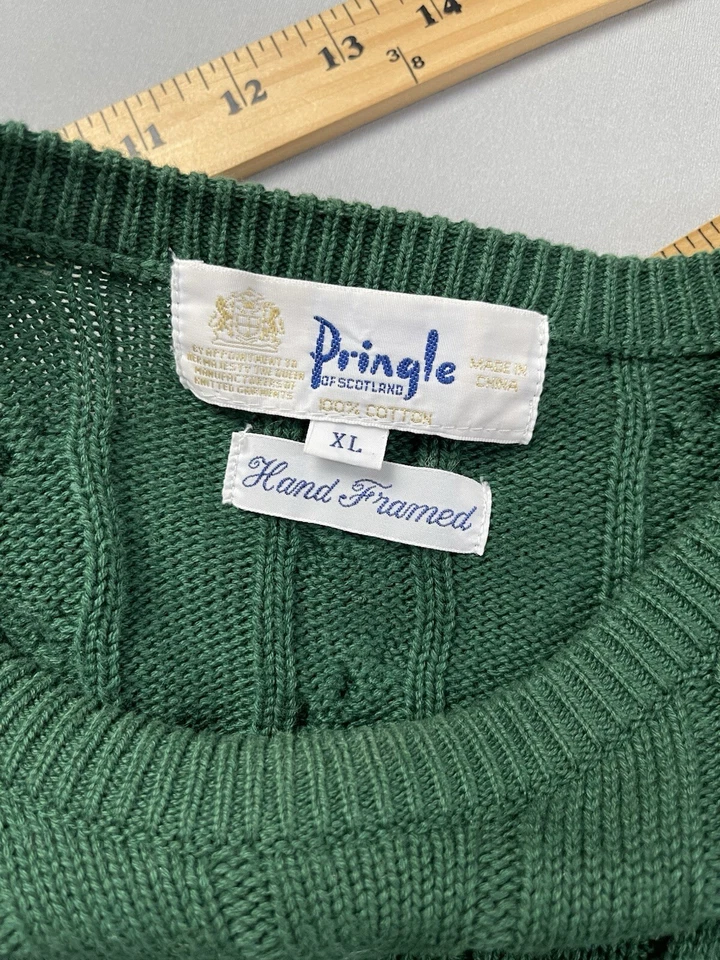 Pringle of Scotland Mens Sweater XL Green Cable Knit Fisherman Dad Hand Framed - Image 4 of 4