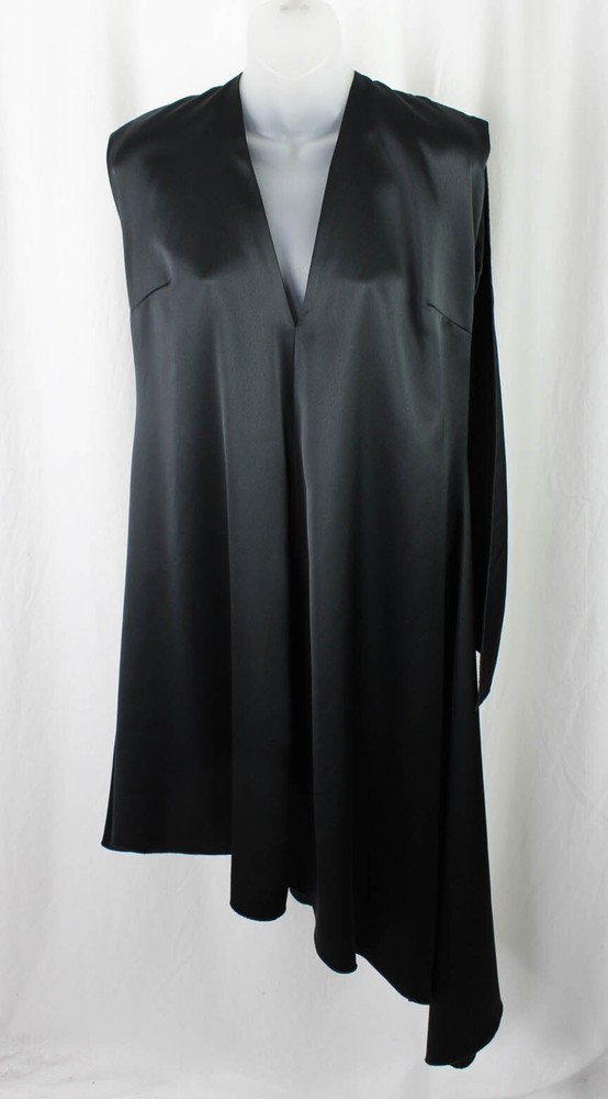 MSGM Black V Neck Sleeveless V Neck Back Tie Close Asymmetrical Dress 44 US 10