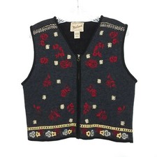 Woolrich Vintage Alpine Country Wool Blend Full-Zip Embroidered Vest - Size M