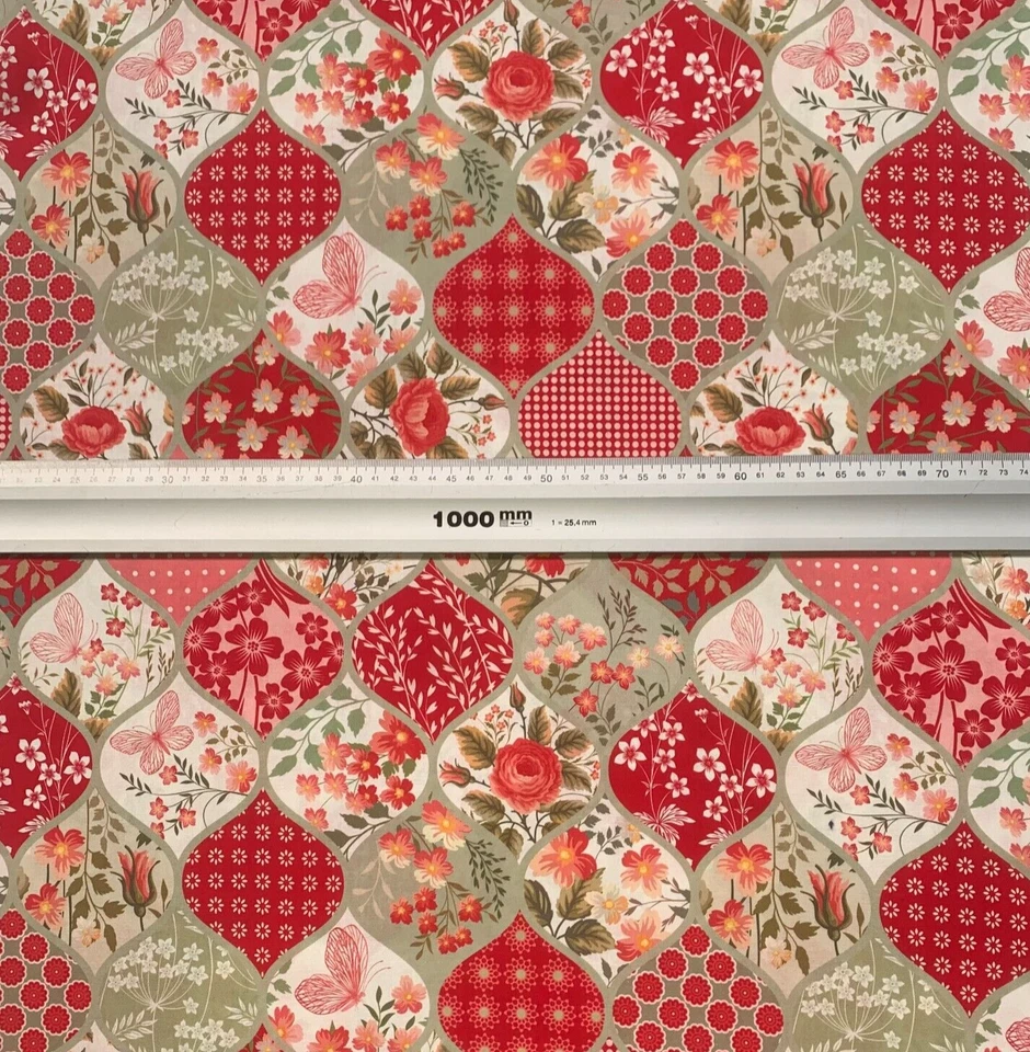 Stoff Meterware Baumwollstoff Patchwork Blumen Rosen Schmetterling Ornamente - Bild 4 von 4
