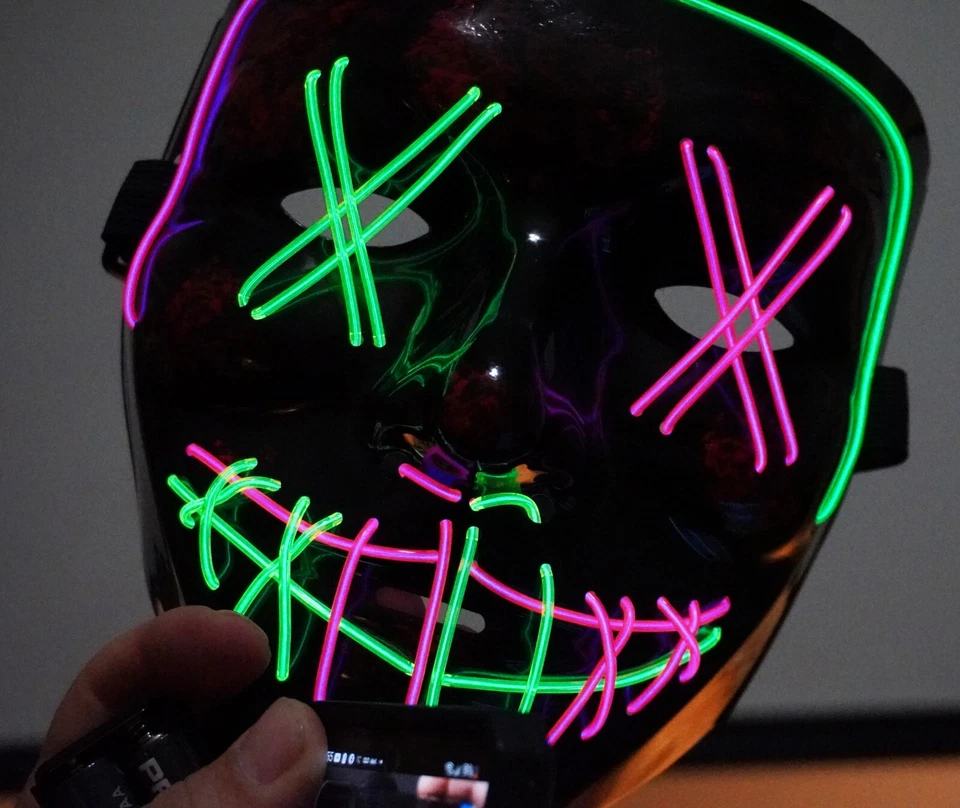 Máscara de Halloween X Eyes EL Wire LED Light Up máscara de brilho - Imagem 2 de 4