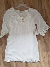 Nwt Women's Naif ivory boho bohemian crochet trim dress size Large