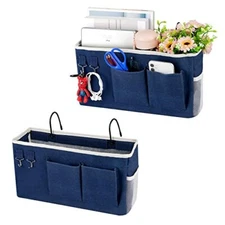 Bedside Storage Caddy/Bedside Hanging Storage Bag for Headboards 2PC Navy Blue