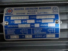 ICM Industria Costruzioni Meccaniche Motor B00990 120V 60Hz 1800RPM