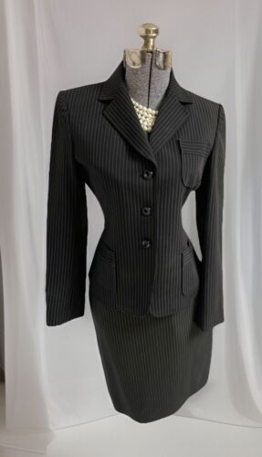 NEW Tahari ASL Skirt Suit Size Petite 4P Two Piece Set Black Power Suit Pockets