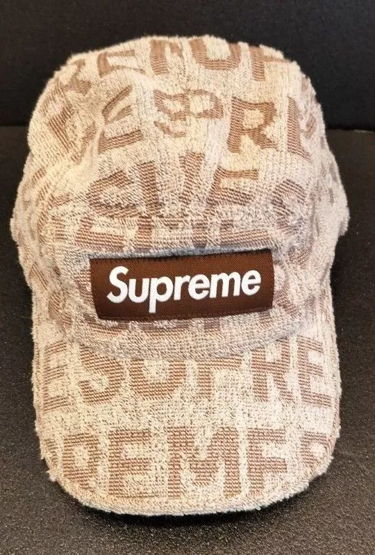 Casquette de camp Supreme Terry Spellout beige du Japon presque comme neuve F/S