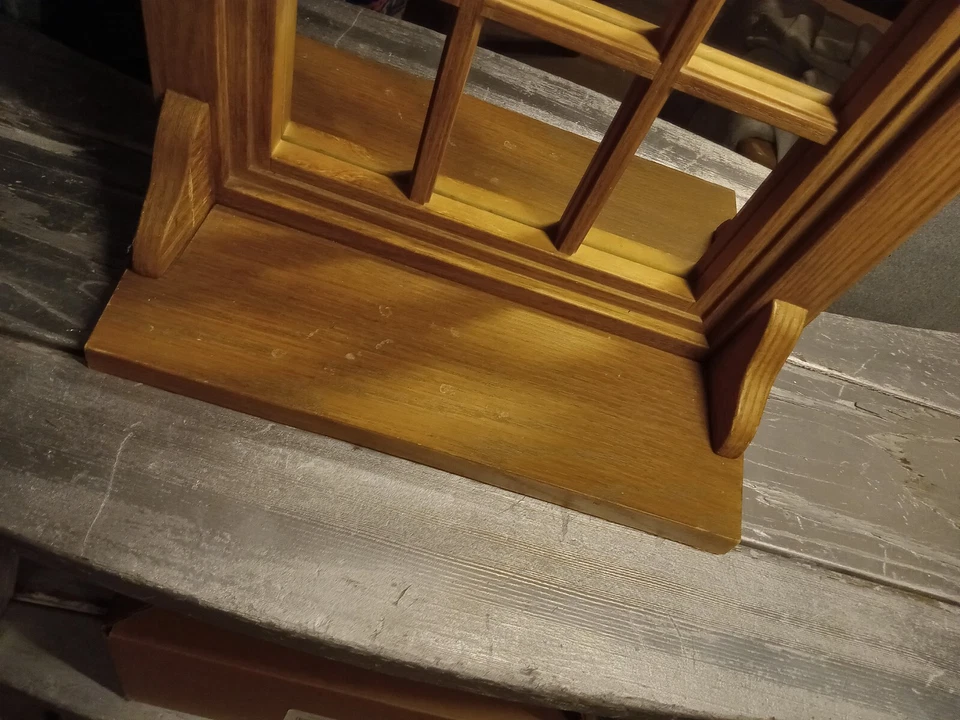 home interiors gifts 12 pane glass mirror shelf hanging wall faux wood 22.5x 13 - Image 3 of 4