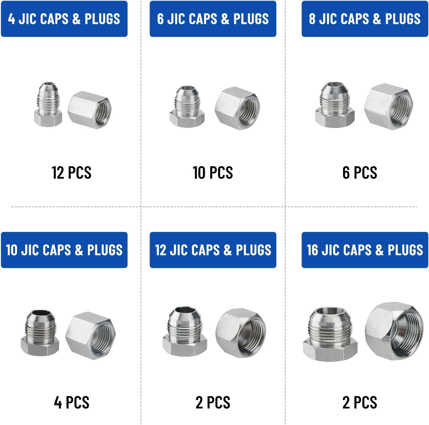 144PCS JIC and ORFS Hydraulic Cap and Plug Hose Tube and Pipe Cap and