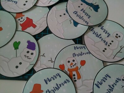 12 Handarbeit, Weihnachtskartenaufleger, rund, Schneemann, Kartenbasteln, Basteln, Packung A