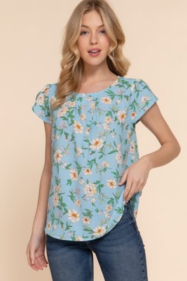 ACTIVE BASIC Short Tulip Slv Floral Print Woven Top