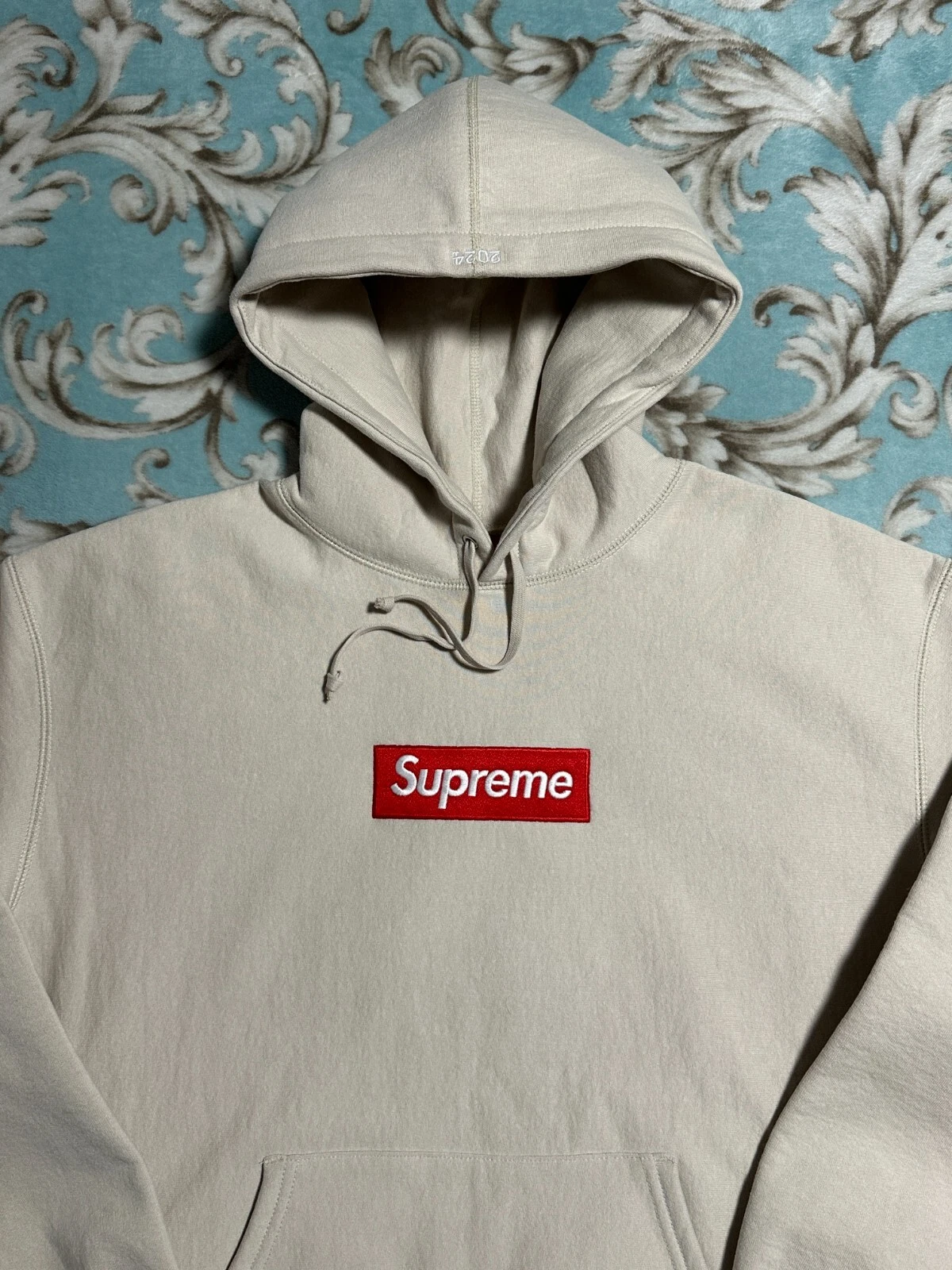 FELPA CON CAPPUCCIO SUPREME BOX LOGO (LARGE) (STONE) FW24 BAPE BURBERRY HOODIE
