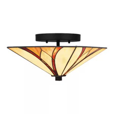 Tiffany Glass Shade 2-Light Flush Mount 12 in Ceiling Lamp