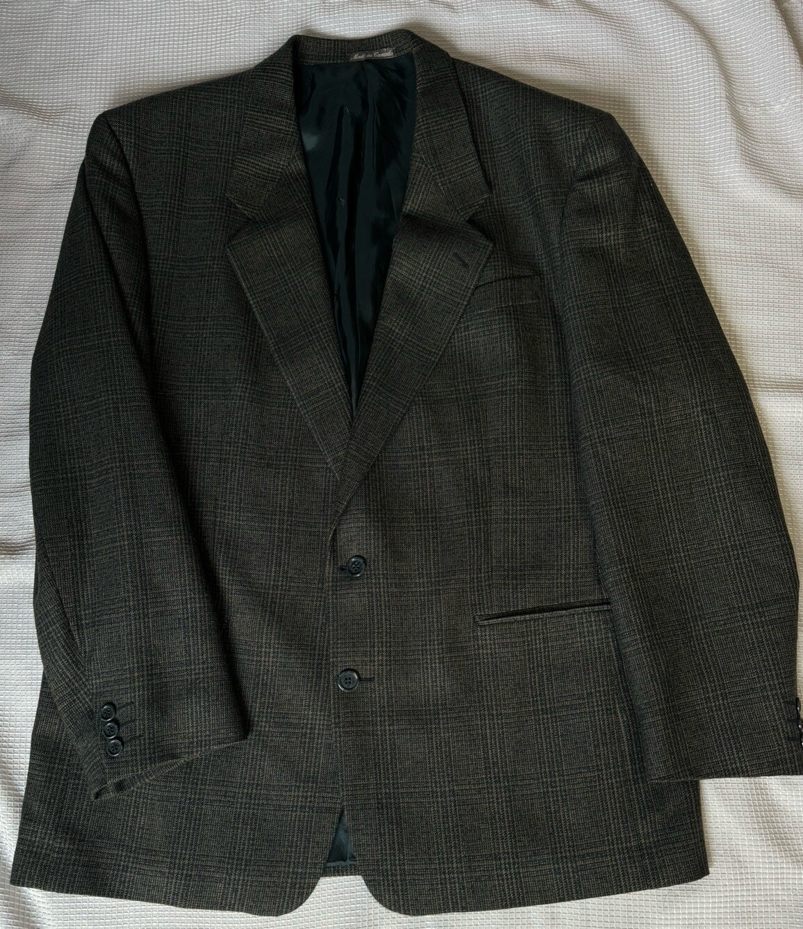 Cappotto sportivo blazer lana a quadri Yves Saint Laurent Glen taglia 46R grigio navy