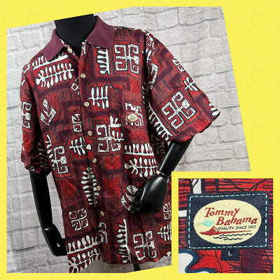 Vtg Tommy Bahama Tapa Print Hawaiian Shirt Mens Large Made In Hing Kong Rayon