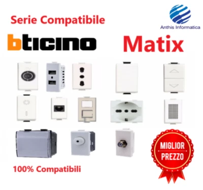 SANDASDON SERIE BTICINO FRUTTI MATIX COMPATIBILE PRESE SCHUKO LAN DEVIATORE USB