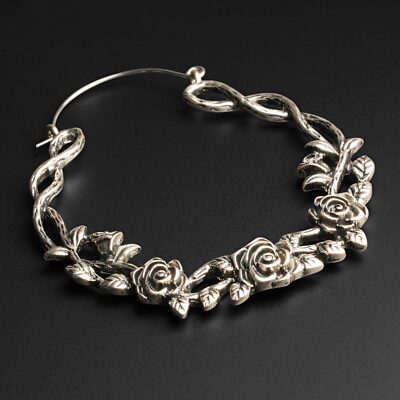 Cintres D'oreille (Créoles) En Argent - Motif Rose Lie-de-vin - Neuf Avec étiquettes