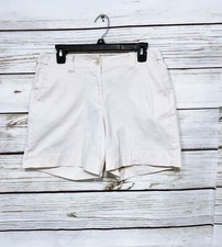 Talbots Petites Stretch Womens Shorts Sz 10 Beige Mid-Rise Pockets Cotton Blend