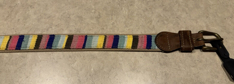 A Tail We Could Wag Handmade Cotton Weave Leather Belt Brass Buckle Sz 36