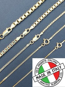 Authentic 14k Gold Plated Real Solid 925 Sterling Silver Box Chain Necklace Men Ladies
