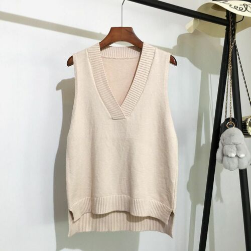 V Cuello Punto Camiseta sin Mangas Suéter Coreano Moda Holgado Uno Talla Ropa De - Imagen 1 de 17