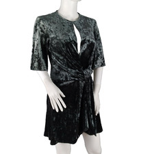 ZARA Womens Faux Wrap Shift Dress Size Small Gray Crushed Velvet Half Sleeves