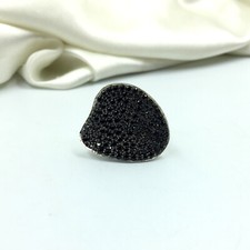 Glittering Black Pave Set Onyx In 935 Argentium Silver Fashion Ring  9.25Size 