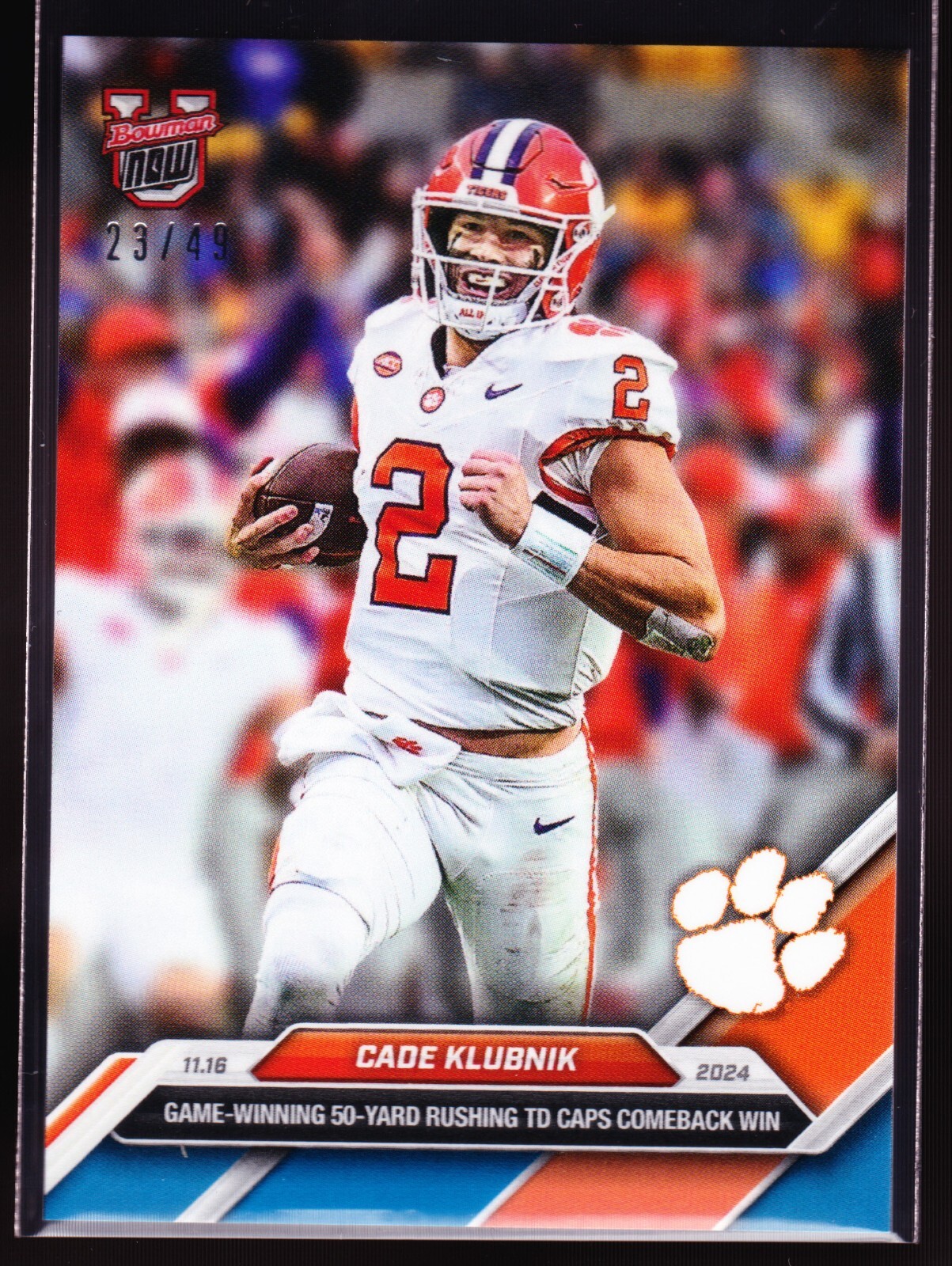 Cade Klubnik Clemson Tigers ACC vs Pitt 2024 Topps Bowman U Now #42 Blue 23/49