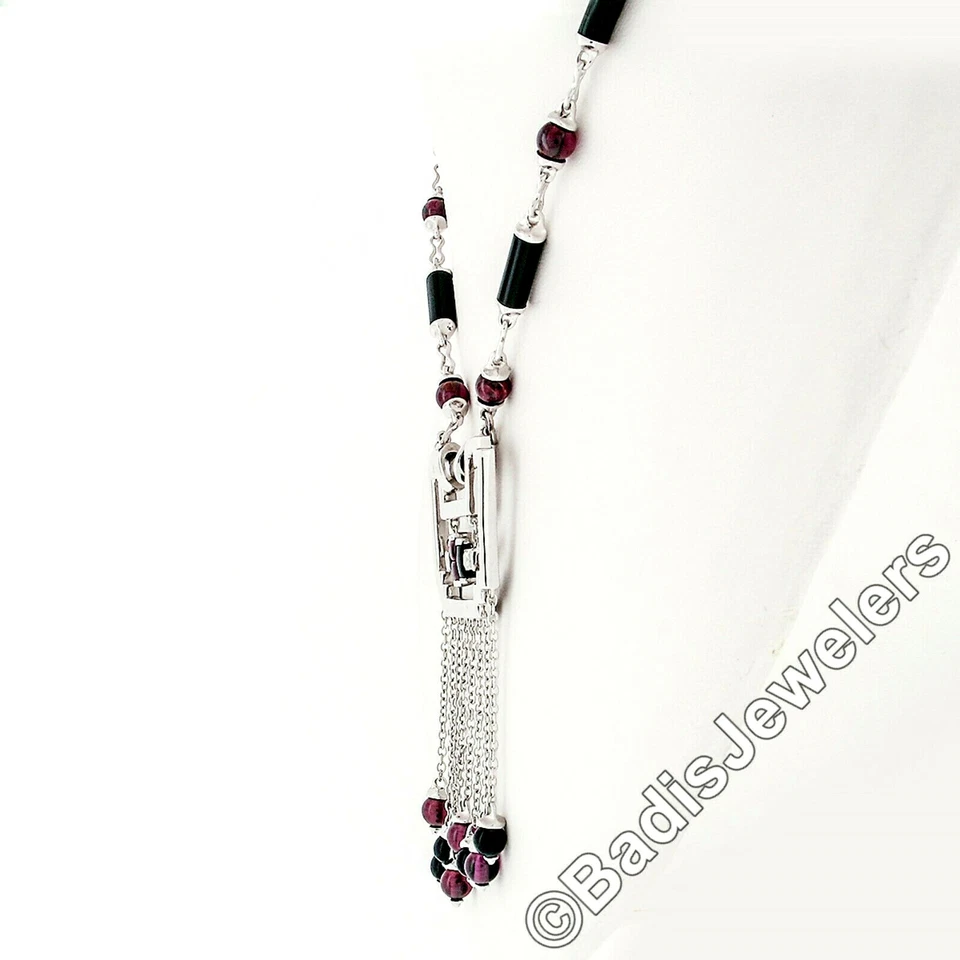 Elegante collar de araña con borla colgante de turmalina y ónix negro de oro de 18k Foto 4 de 4