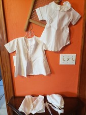 Antique Embroidered 4 Piece Baptism Christening Outfit Infant Baby