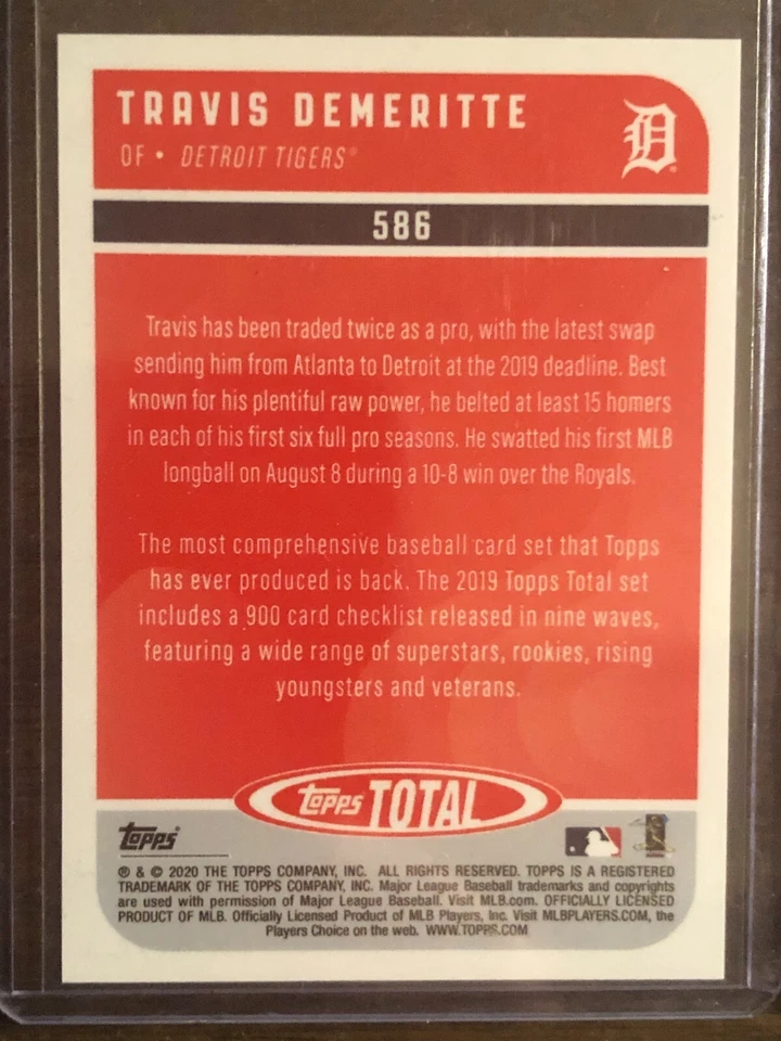 2020 Topps Total #586 Travis Demeritte Detroit Tigers RC 07/10 - Image 2 of 2