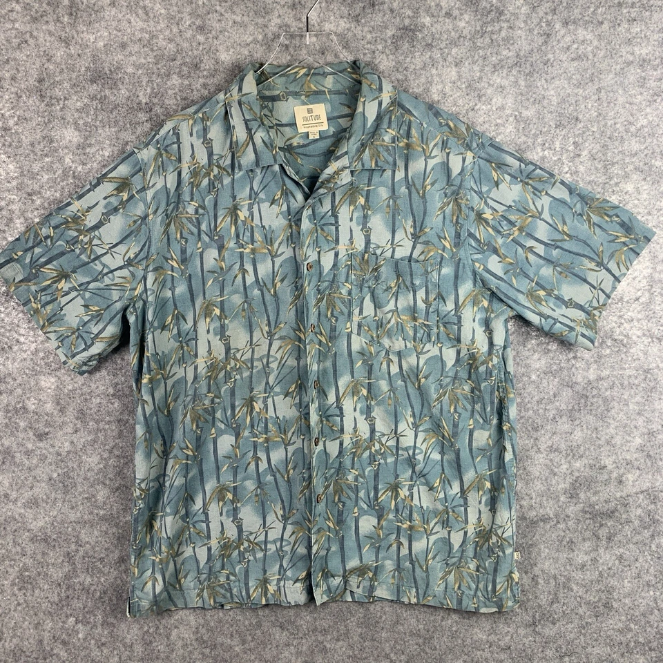 Гавайская мужская рубашка очень большой моющийся шелк зеленый бамбук лес петля воротник - Изображение 2 из 4
