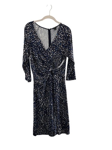 Ann Taylor Petite Midi Wrap Dress M Leopard Print 3/4 Sleeve Navy/White/Blue