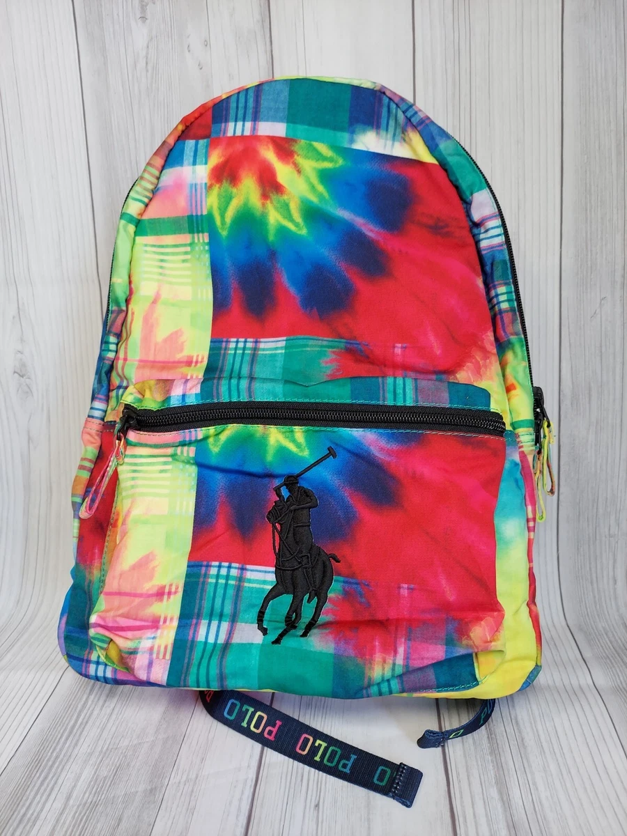 POLO RALPH LAUREN BIG PONY LIMITED EDITION Plaid Retro Tie Dye Backpack New