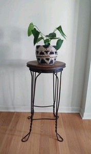 Antique Ice Cream Wrought Iron Wood Parlor Stool Plant Stand Farmhouse Decor