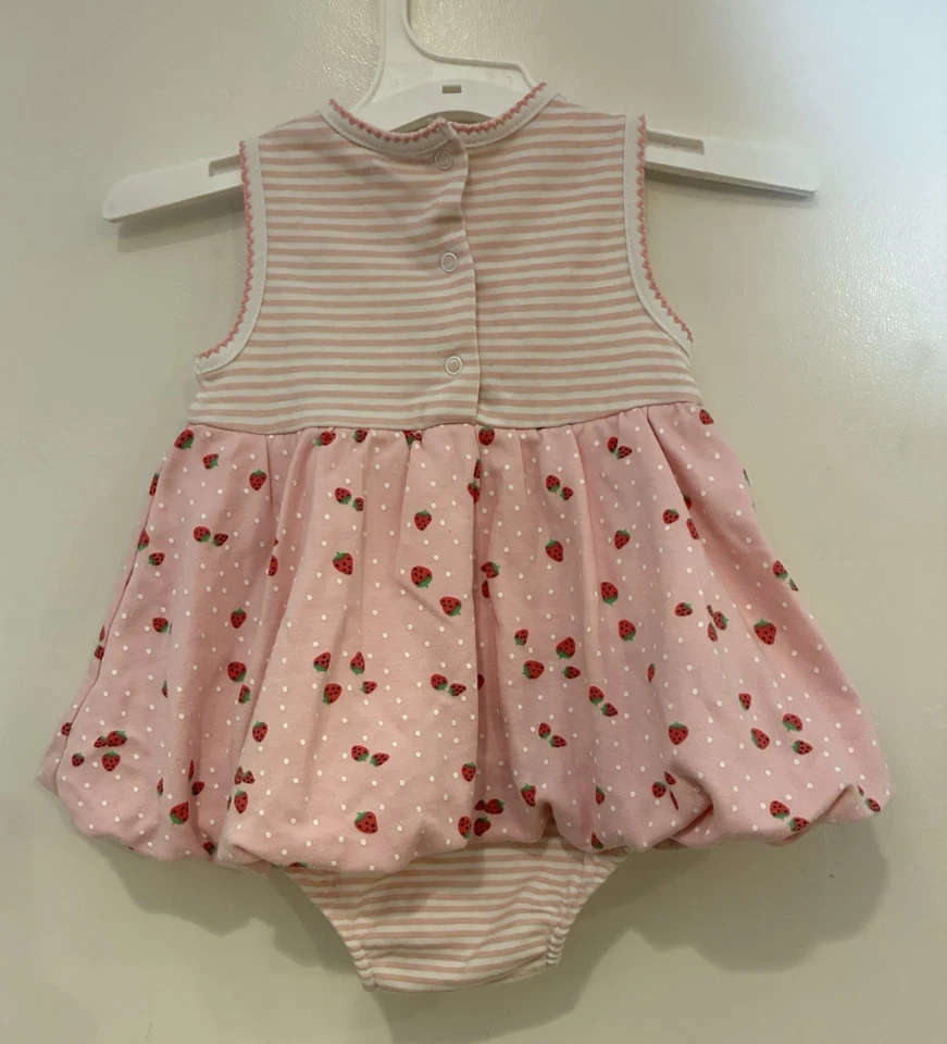 Vestido Body Little Me Bebé Niñas Bordado Fresa Sin Mangas Rosa 9M Foto 4 de 4
