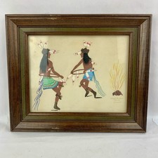 Vtg Navajo Native American Framed Art Painting Signed Nelson Feather Dance 70s