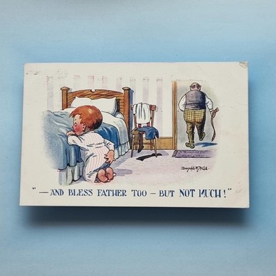 Donald McGill Comic Postkarte 1913 Gürtel unten Gebete Segne Vater nicht zu viel