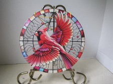 Red Cardinal Suncatcher 8 in Round 2 Sides with Rope for Window Display NWOT