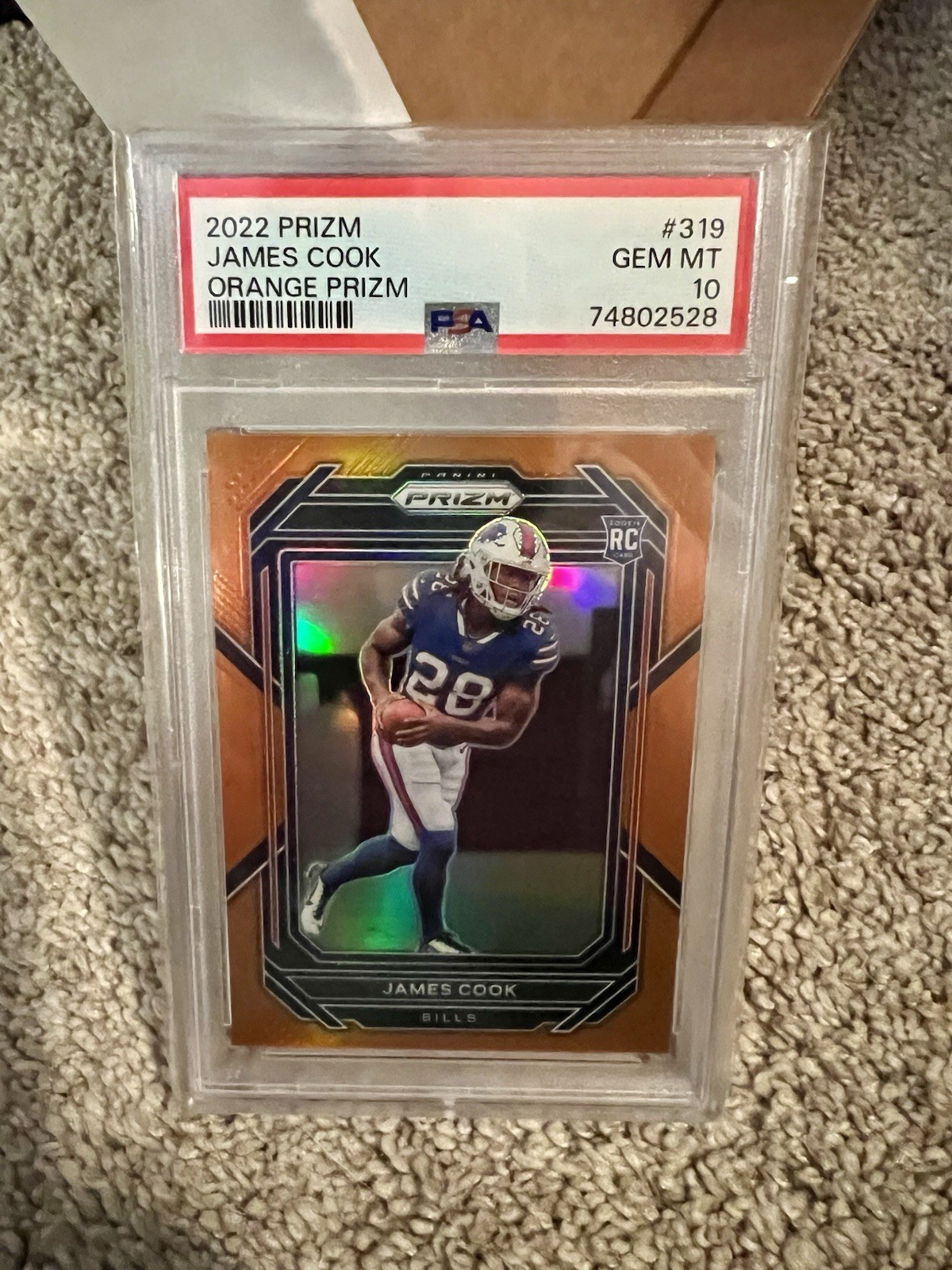 2022 PANINI PRIZM JAMES COOK ROOKIE ORANGE PRIZM /249 #319 PSA 10 RC GEM MINT SP