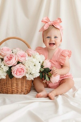 Adorable Babygrow - Salmon - With Headband