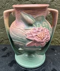 Pink Roseville 6" Footed 2-handled Water Lily Vase 174-6" R8
