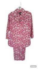Lauren Ralph Lauren Pajama Set L Women Pink White Floral 100 Cotton LRL 2pc EUC