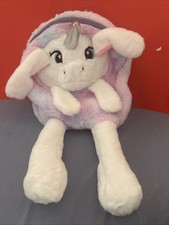 Unicorn Backpack Pink/Blue/White Plush With Flipping Ears - 20 - Brand New