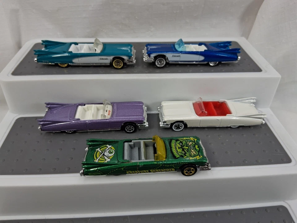 Hot Wheels 1959 Cadillac Eldorado Convertible Lote de 5 Blanco Azul Verde Die Cast Foto 3 de 4